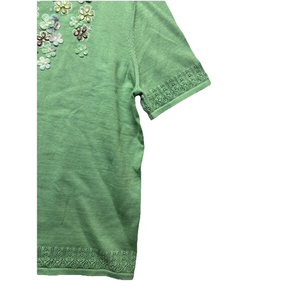 Alfred Dunner Womens XL Green Short Sleeve Embroidered Floral Knit Sweater Top - Picture 4 of 5